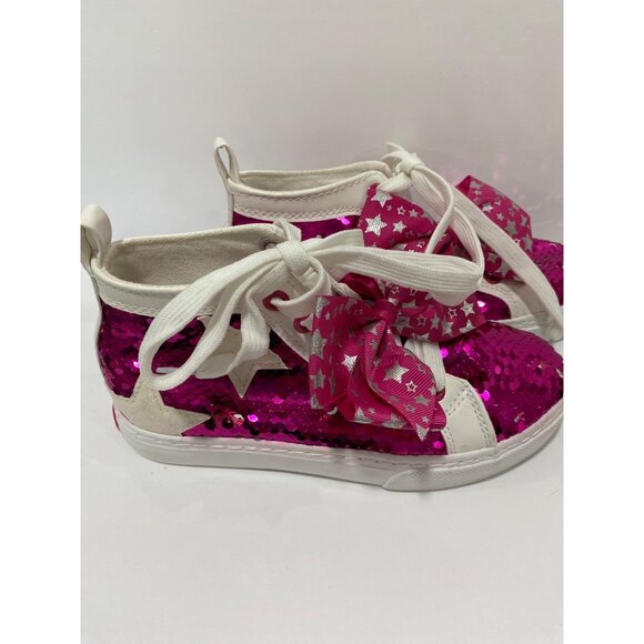 Jojo Siwa little girl high Hi top hot pink tennis shoes with pink bows size 2 - Picture 4 of 8